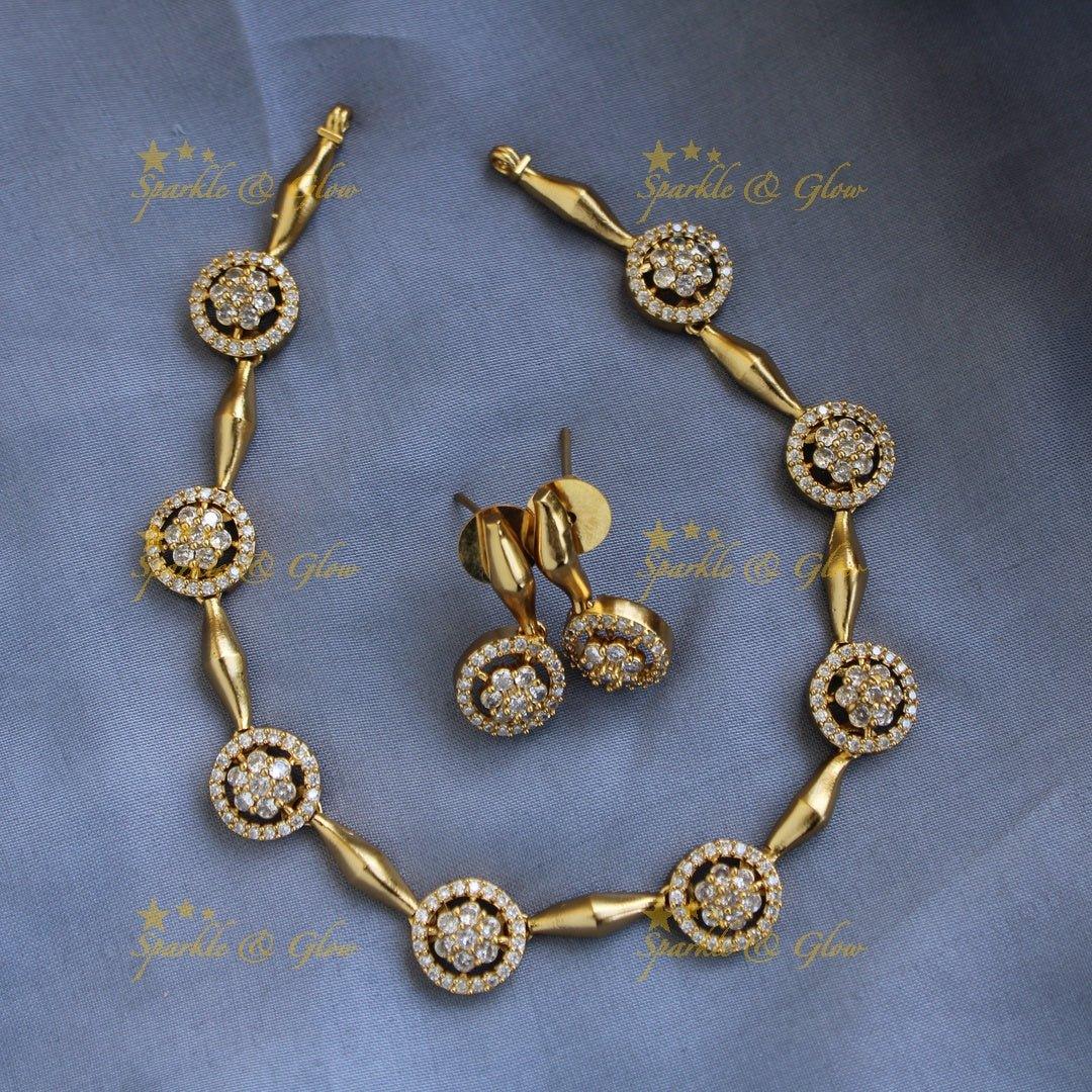 Beautiful Floral and ciircle design AD short necklace with ruby stones - pink - Sparkle and Glow