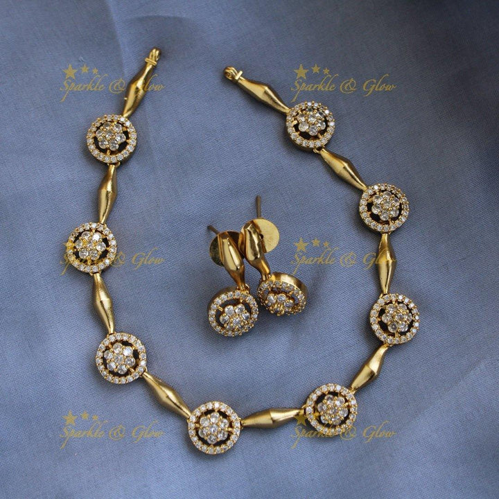 Beautiful Floral and ciircle design AD short necklace with ruby stones - pink - Sparkle and Glow