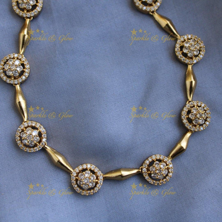 Beautiful Floral and ciircle design AD short necklace with ruby stones - pink - Sparkle and Glow