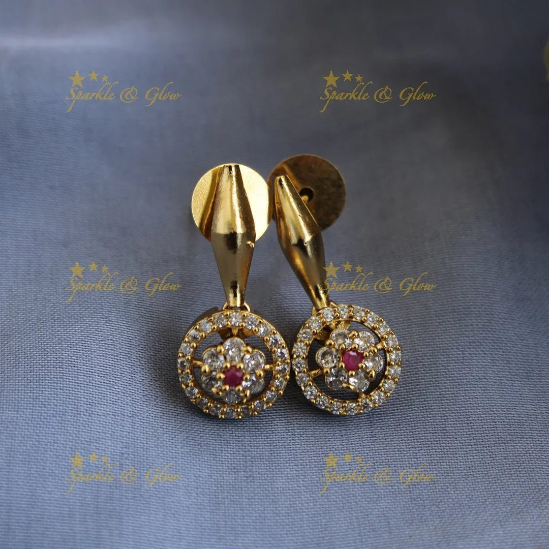 Beautiful Floral and ciircle design AD short necklace with ruby stones - pink - Sparkle and Glow