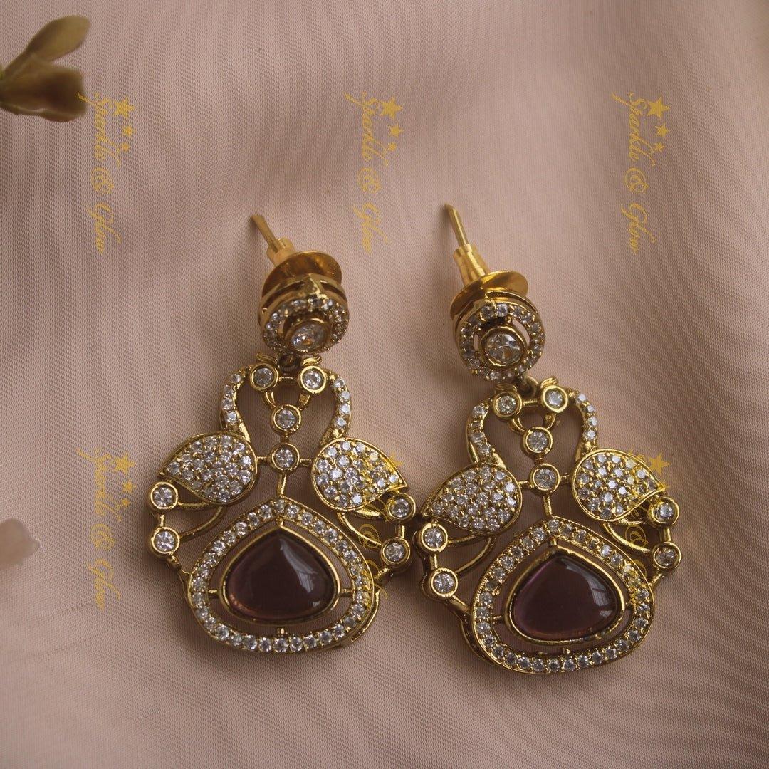 Beautiful Peacock and oval design AD short necklace with ruby stones - red - Sparkle and Glow