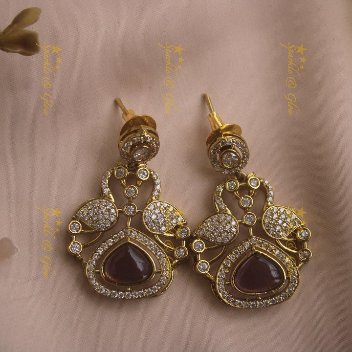Beautiful Peacock and oval design AD short necklace with ruby stones - red - Sparkle and Glow