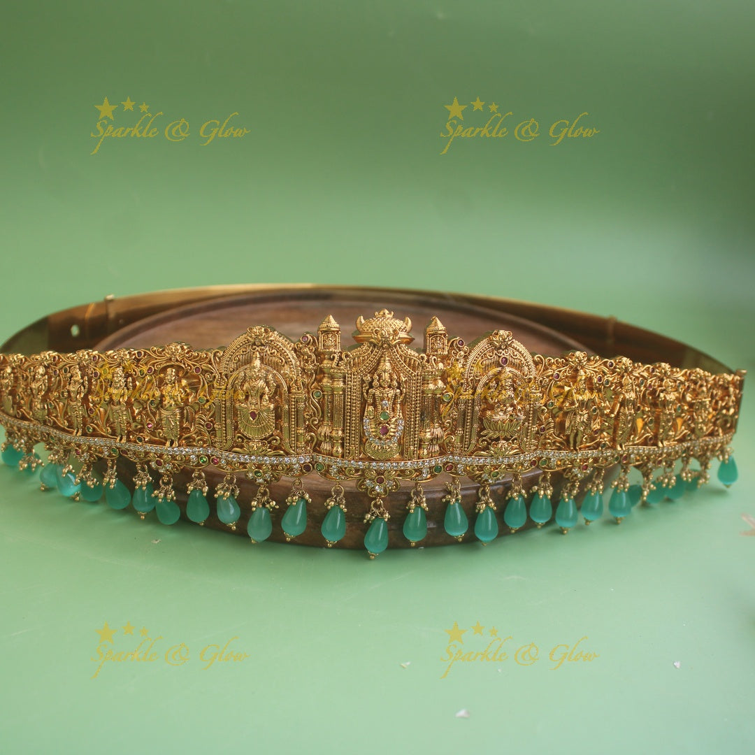 Elegant Gold alike Balaji hipbelt with mint green beads