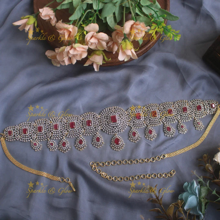 GJ polish Sparkling Floral design american diamond hipchain with droppings - Sparkle and Glow
