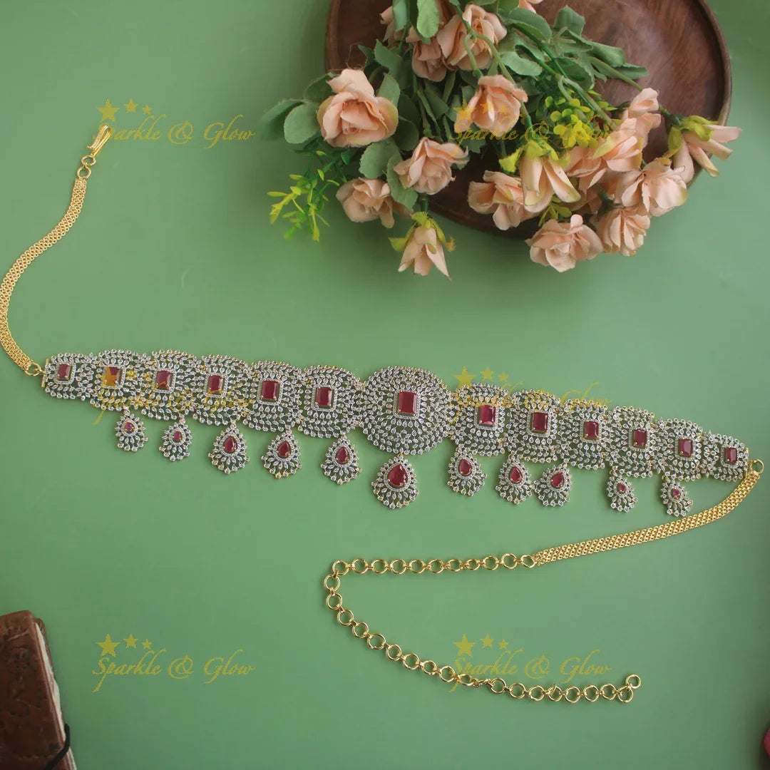 GJ polish Sparkling Floral design american diamond hipchain with droppings - Sparkle and Glow