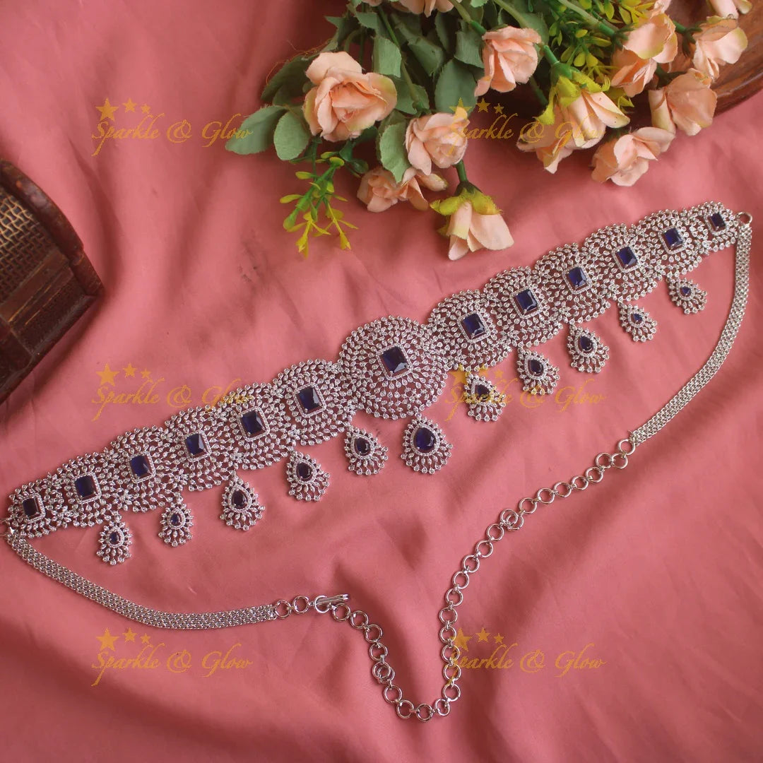 GJ polish Sparkling Floral design american diamond hipchain with droppings - Sparkle and Glow