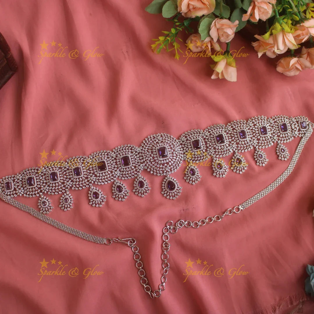 GJ polish Sparkling Floral design american diamond hipchain with droppings - Sparkle and Glow