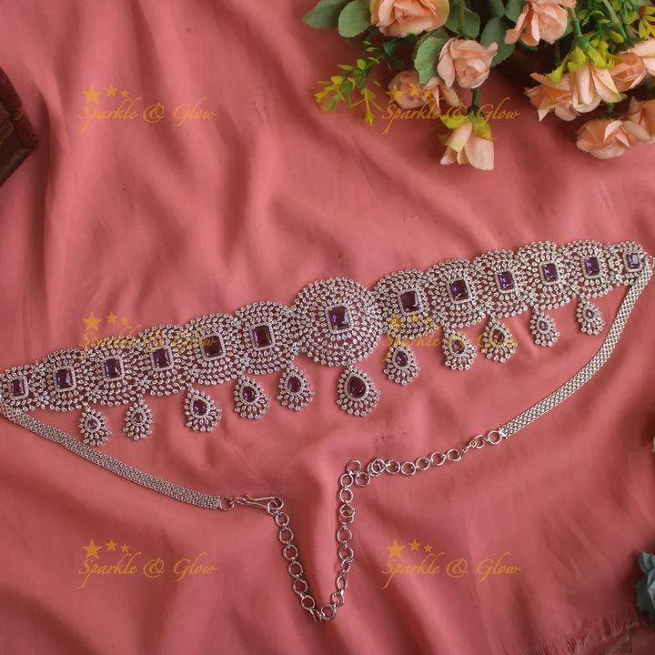 GJ polish Sparkling Floral design american diamond hipchain with droppings - Sparkle and Glow