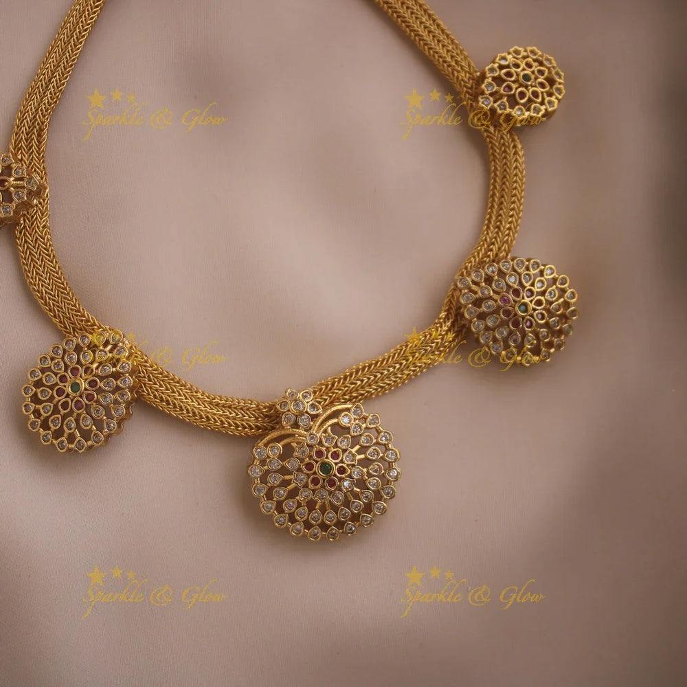 Elegant Floral leaf design choker with CZ stones ruby and emerald - Sparkle and Glow