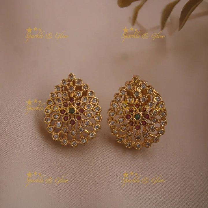 Elegant Floral leaf design choker with CZ stones ruby and emerald - Sparkle and Glow