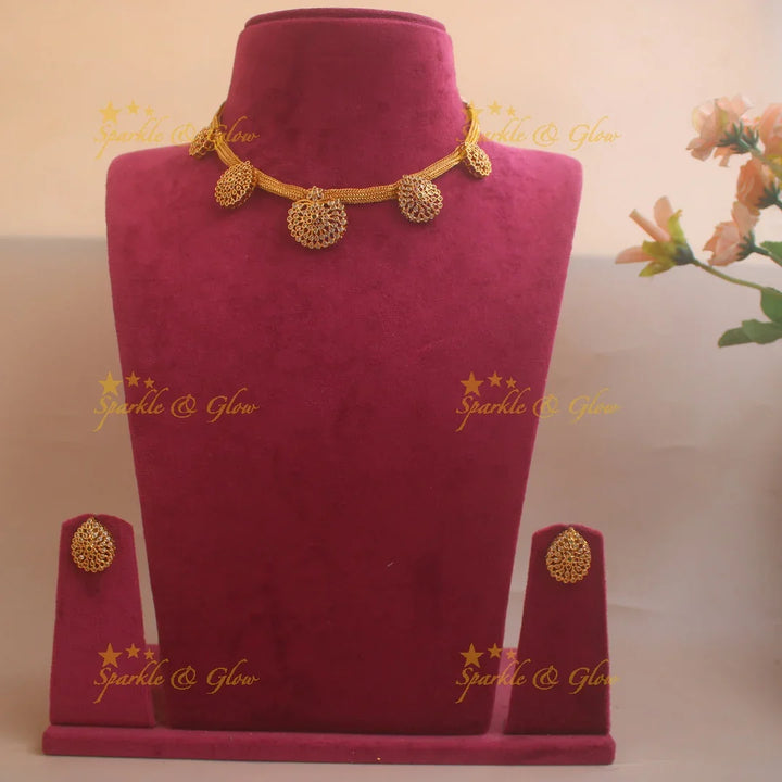 Elegant Floral leaf design choker with CZ stones ruby and emerald - Sparkle and Glow