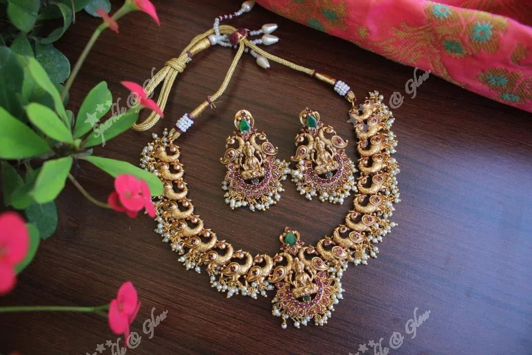 Matte gold lakshmi guttap pusalu with cz stones - Sparkle and Glow
