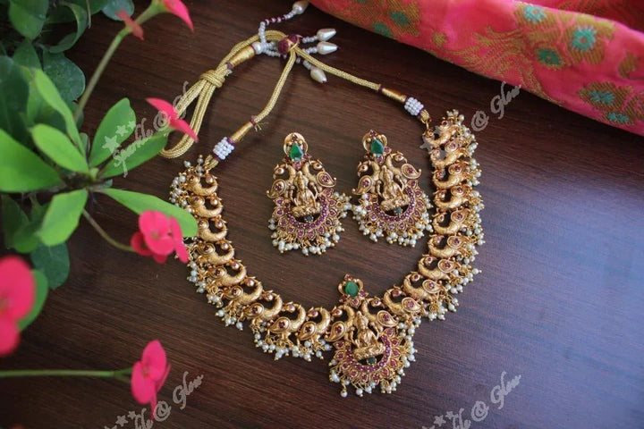 Matte gold lakshmi guttap pusalu with cz stones - Sparkle and Glow