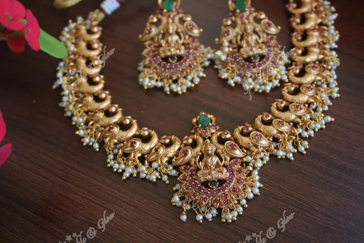Matte gold lakshmi guttap pusalu with cz stones - Sparkle and Glow