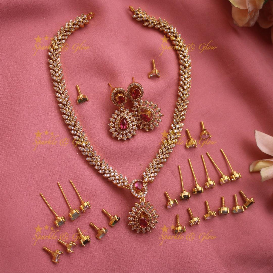 Beautiful Floral and Leaflet design AD short necklace with multi colour interchangeable stones - Sparkle and Glow