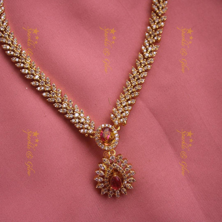 Beautiful Floral and Leaflet design AD short necklace with multi colour interchangeable stones - Sparkle and Glow