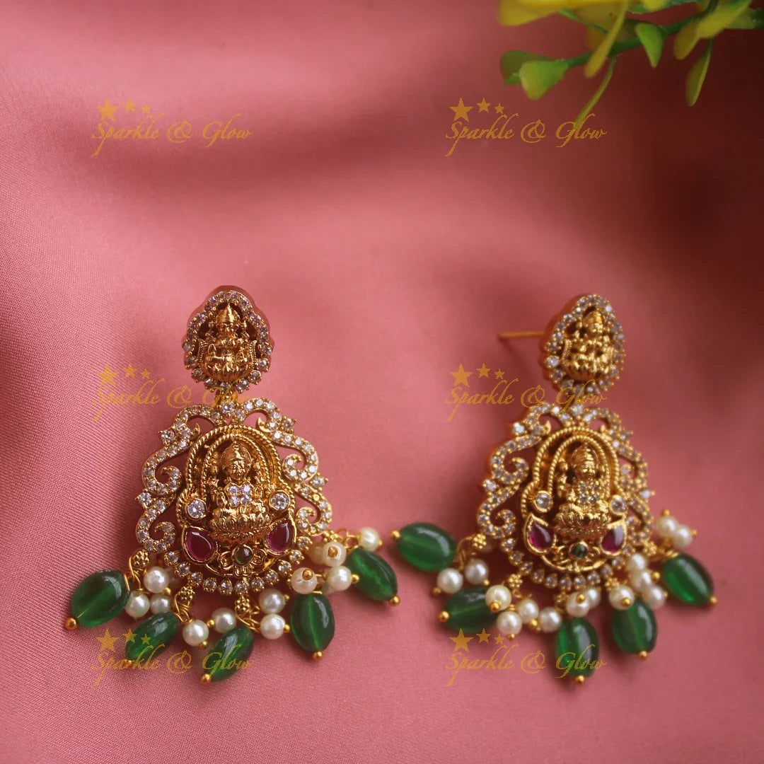 Exclusive Lakshmi mango design gutta pusalu short necklace with green beads - Sparkle and Glow