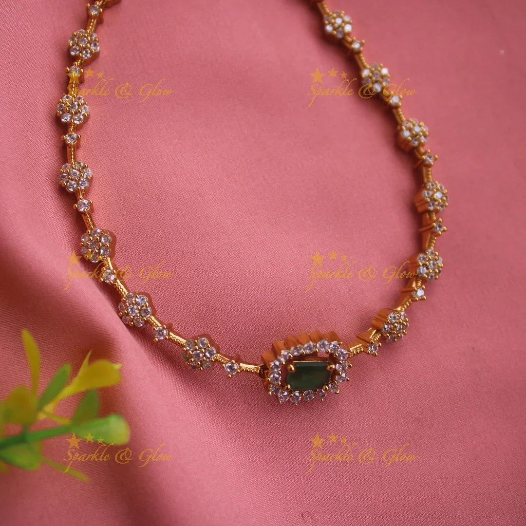 Elegant Floral design AD short necklace with multi colour interchangeable stones - Sparkle and Glow