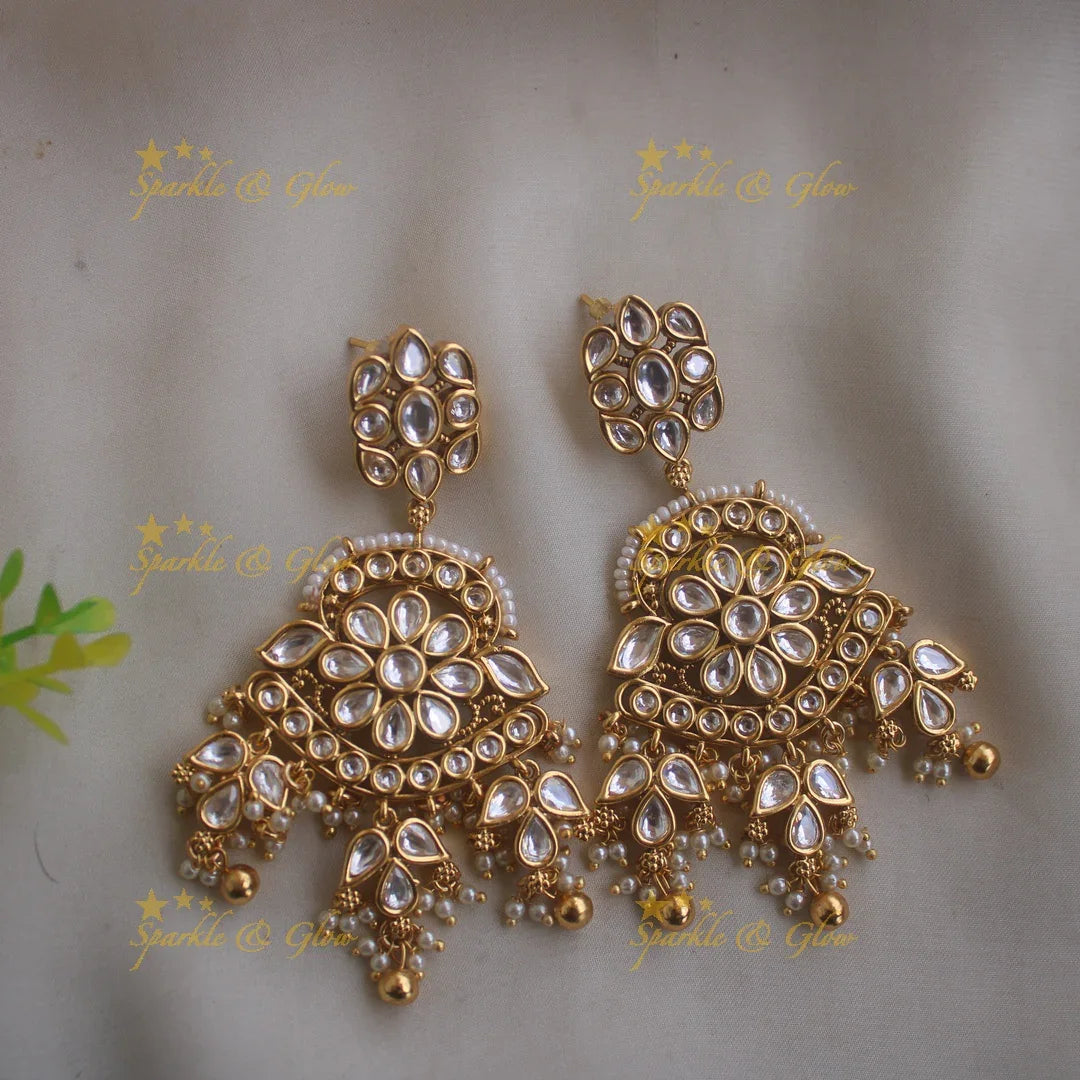 Sparkling Floral leaflet design kundan choker with maang tikka - Sparkle and Glow