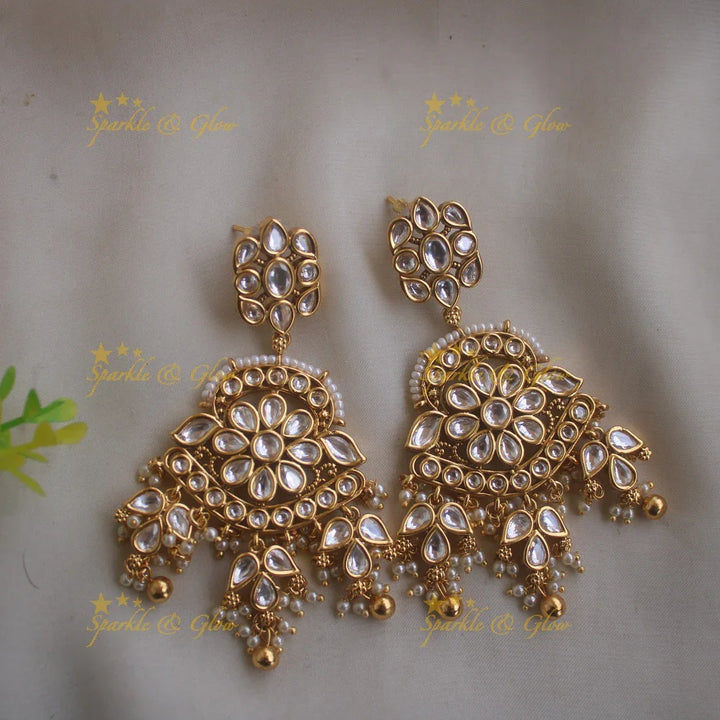 Sparkling Floral leaflet design kundan choker with maang tikka - Sparkle and Glow