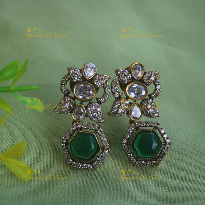 Statement Floral stone victorian AD short necklace - green - Sparkle and Glow