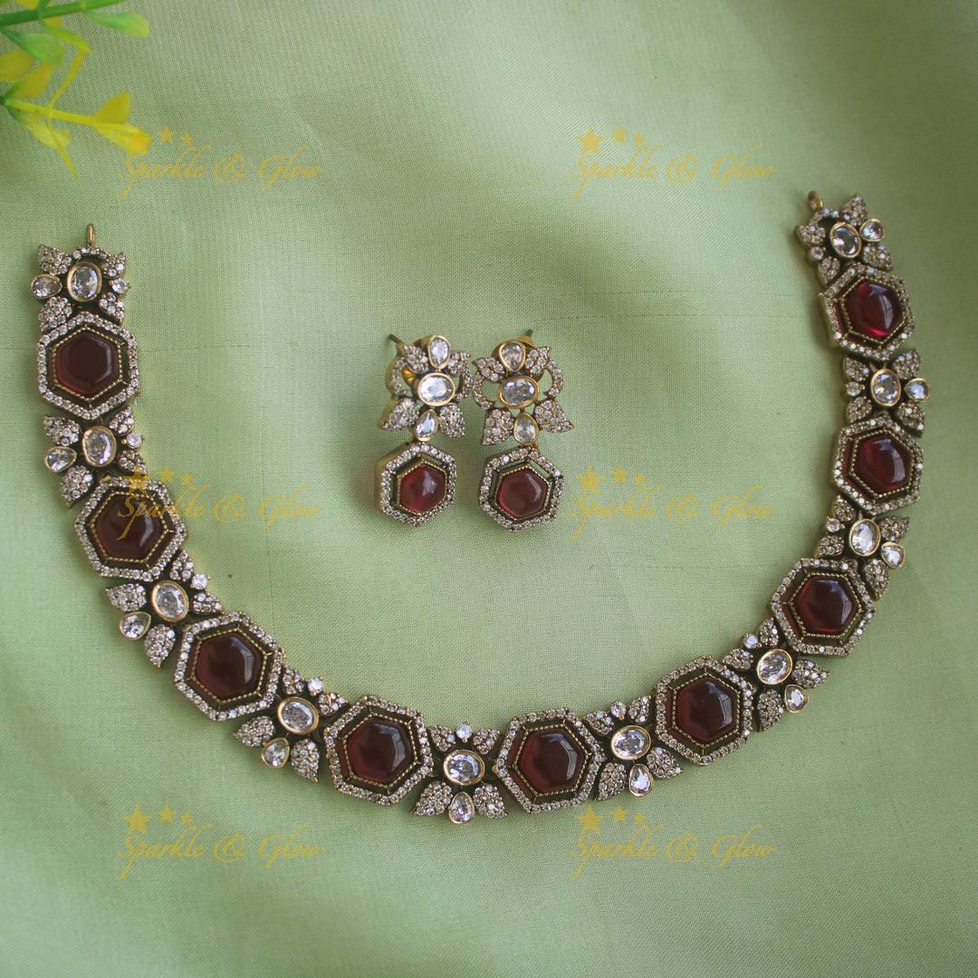 Statement Floral stone victorian AD short necklace - green - Sparkle and Glow