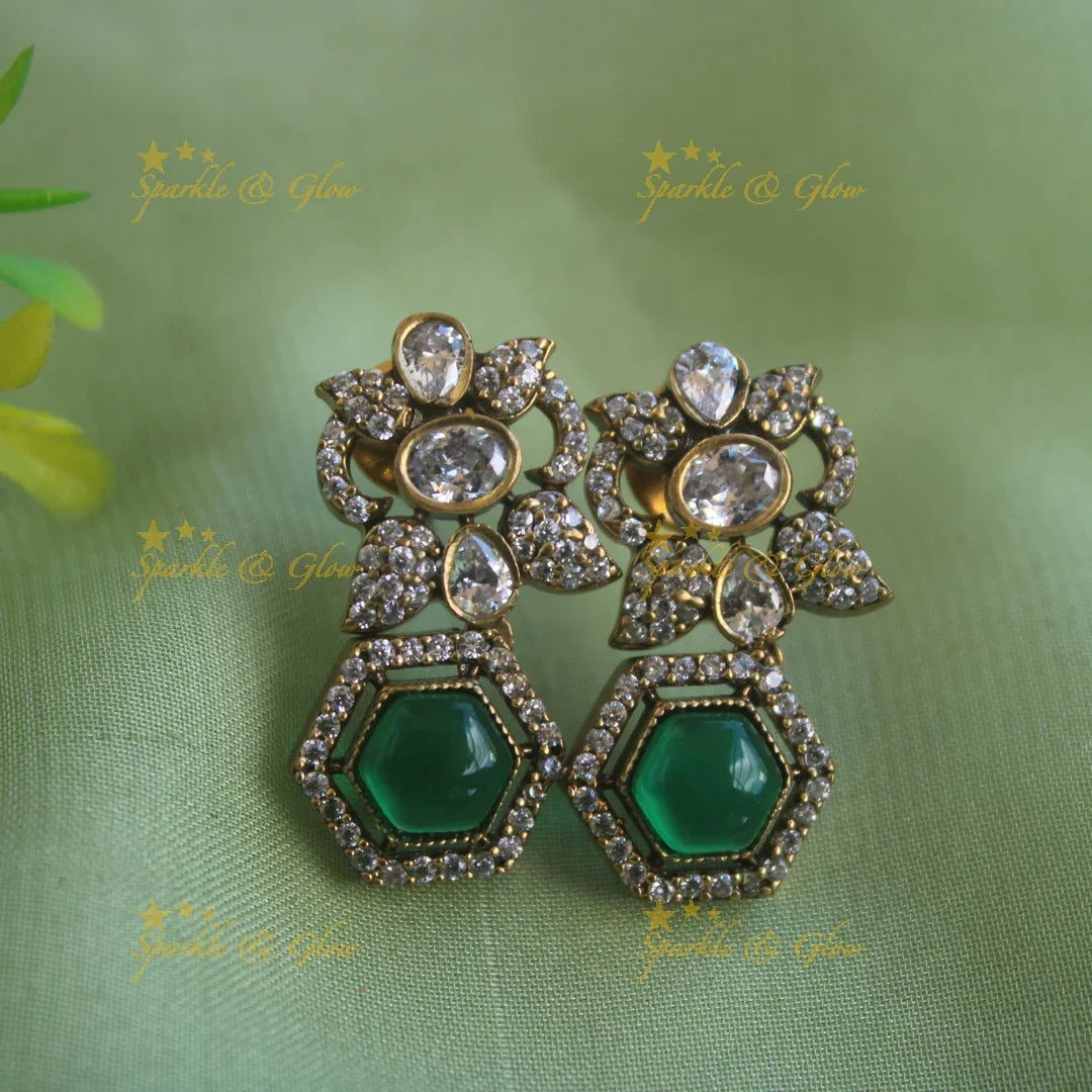 Gorgeous Floral stone victorian AD long necklace - green - Sparkle and Glow