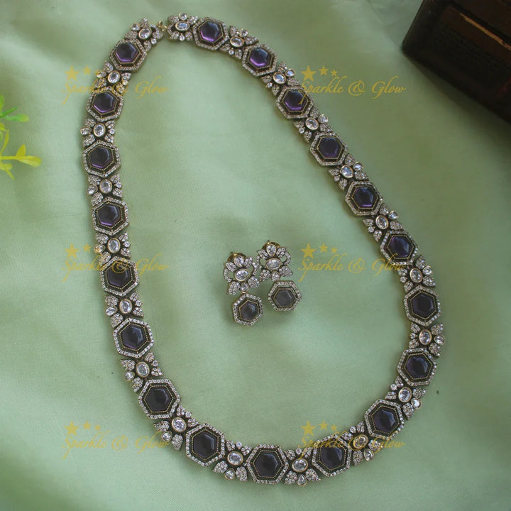 Gorgeous Floral stone victorian AD long necklace - green - Sparkle and Glow