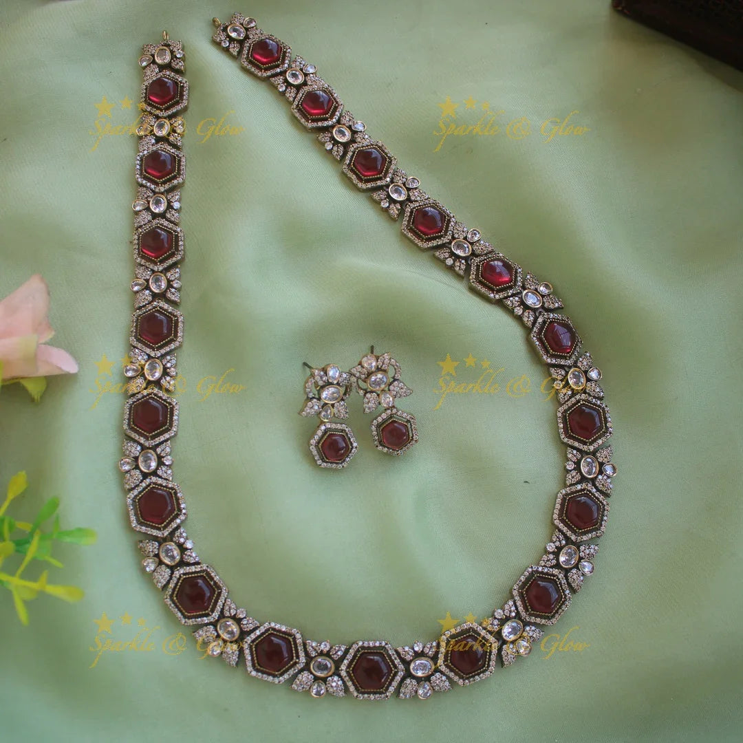 Gorgeous Floral stone victorian AD long necklace - green - Sparkle and Glow