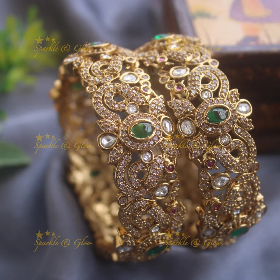 Gorgeous Floral peacock design victorian bangles a pair, 2.4 - Sparkle and Glow