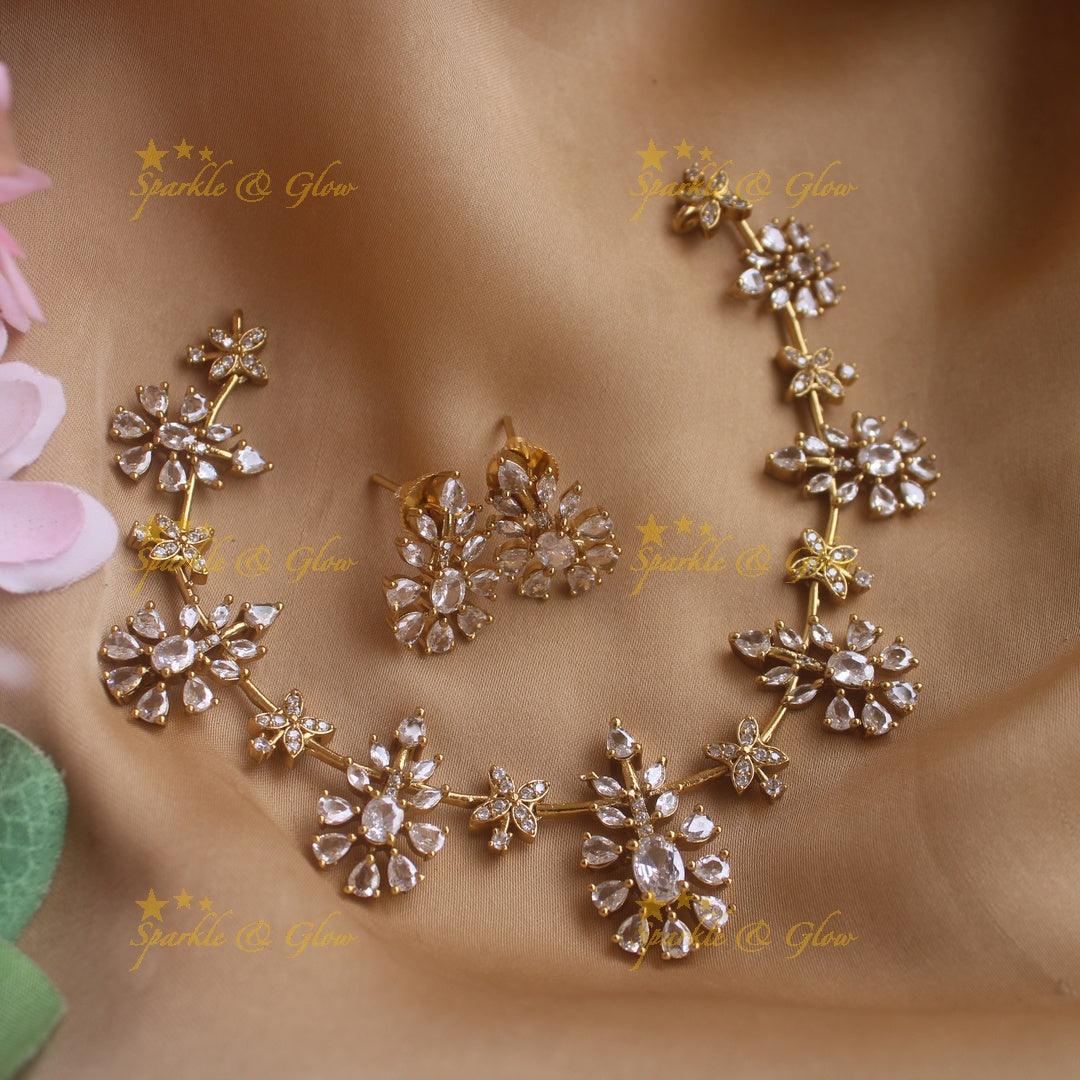 Elegant Flower design AD short necklace - Sparkle and Glow