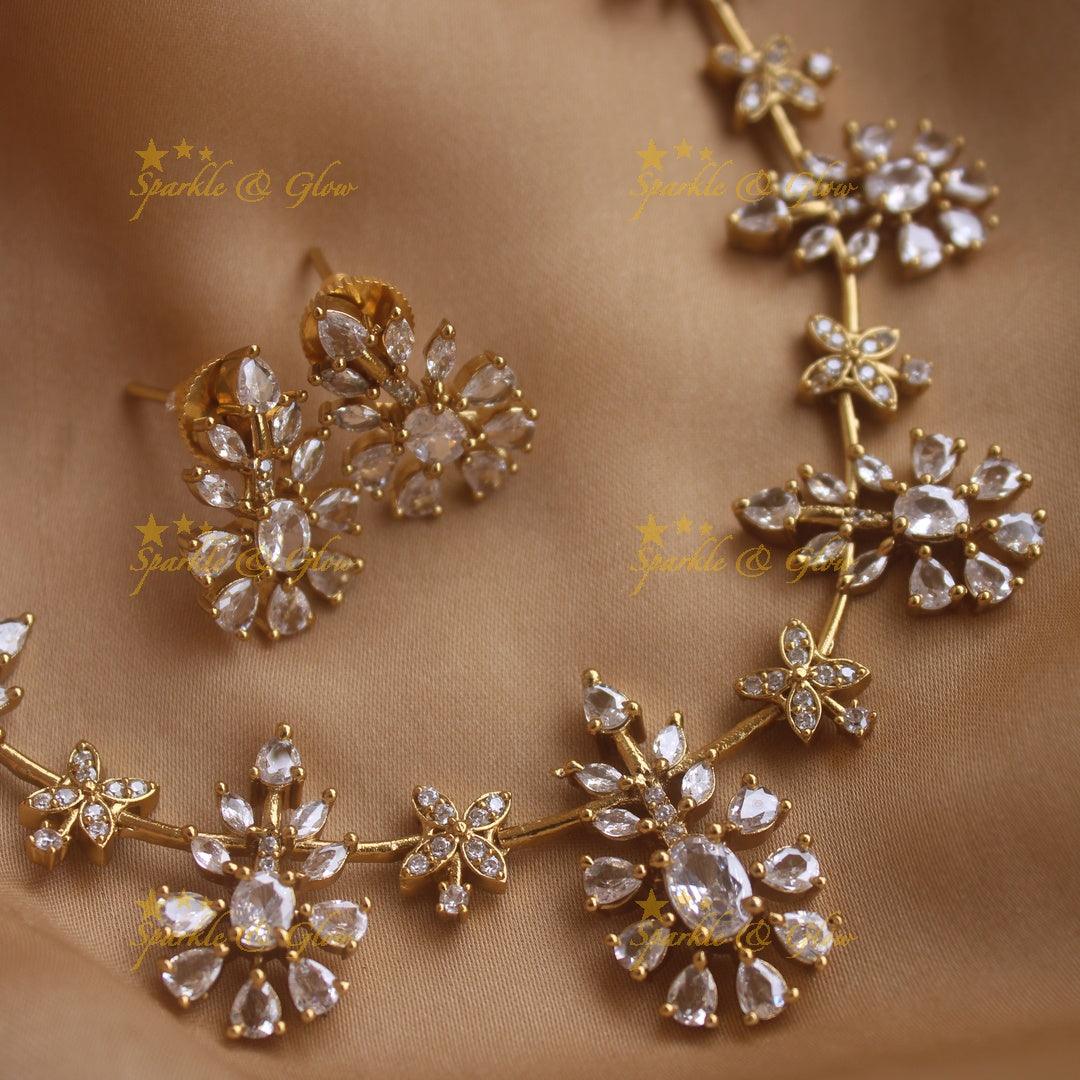 Elegant Flower design AD short necklace - Sparkle and Glow