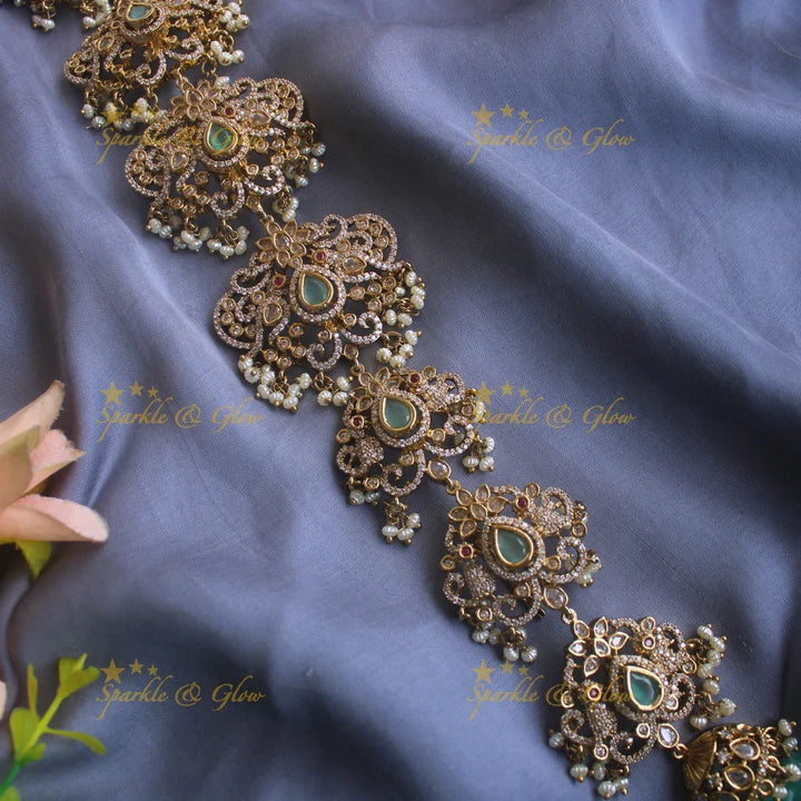 Exclusive Peacock Floral medium size victorian jadabilla with stones pearls and beads - Sparkle and Glow