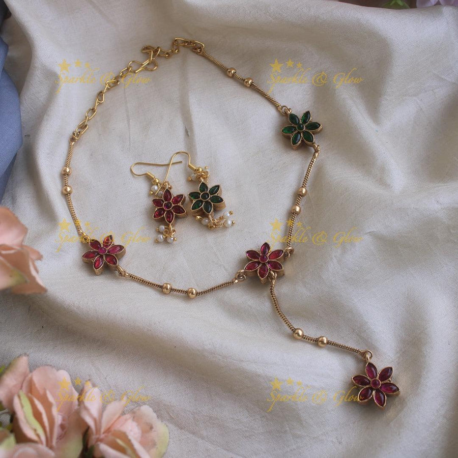Elegant Floral short necklace with flower drop - Sparkle and Glow