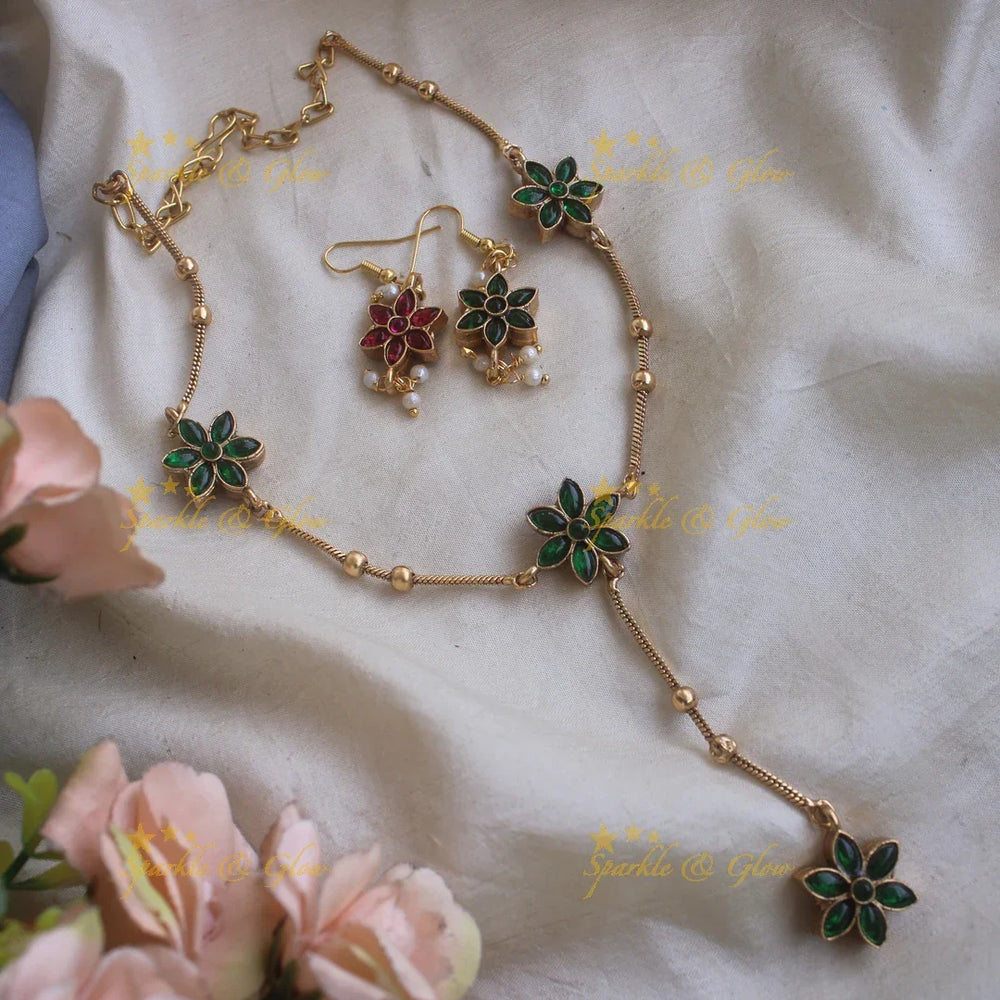 Elegant Floral short necklace with flower drop - Sparkle and Glow