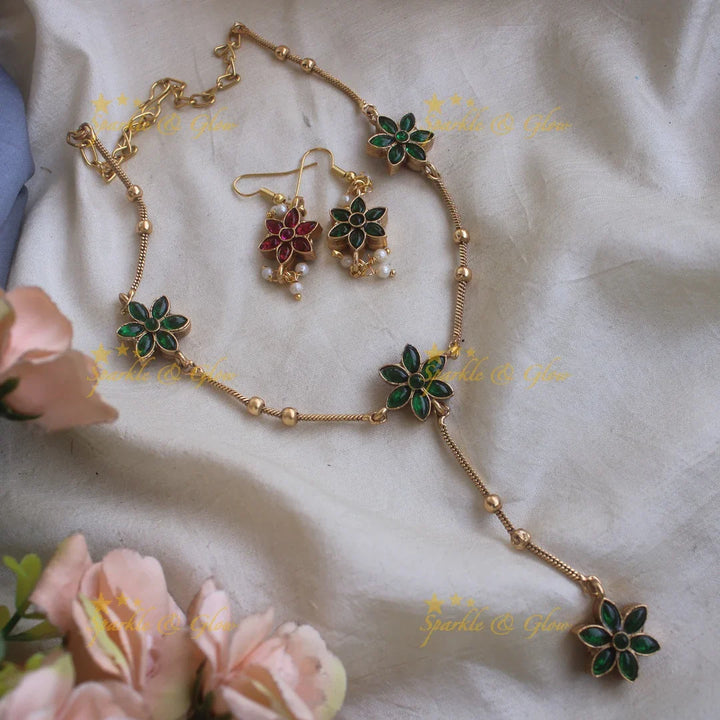 Elegant Floral short necklace with flower drop - Sparkle and Glow