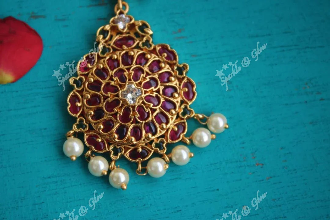 Kemp stones non idol single line maang tikka - Multi - Sparkle and Glow