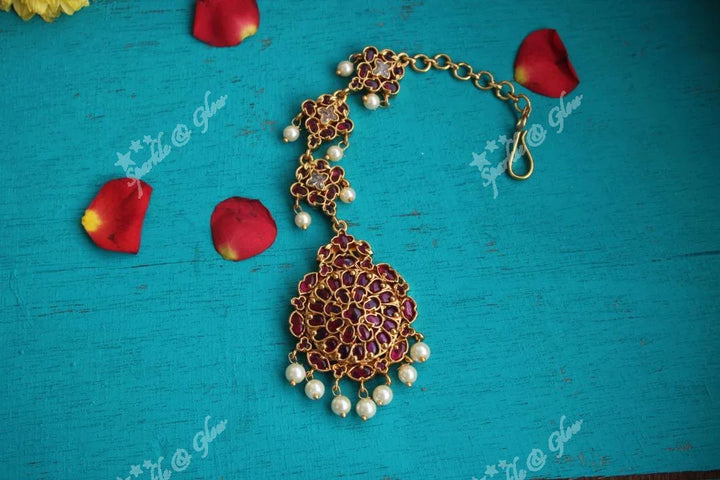 Kemp stones non idol single line maang tikka - Multi - Sparkle and Glow