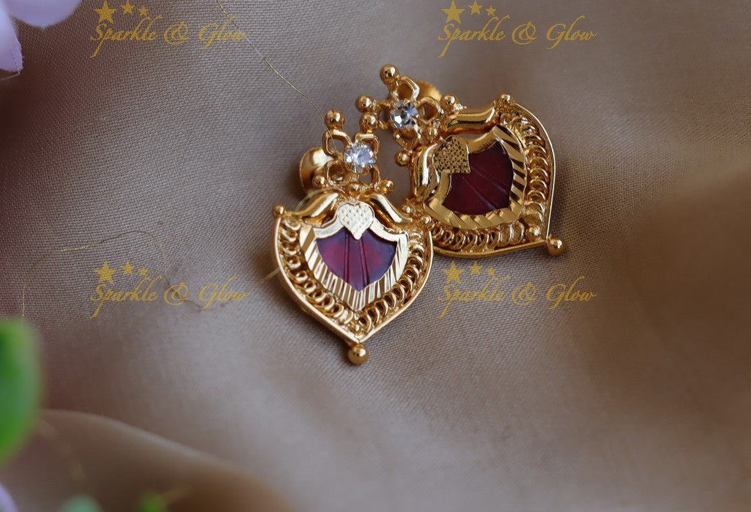 Beautiful Kerala style Palaka Earrings-Red
