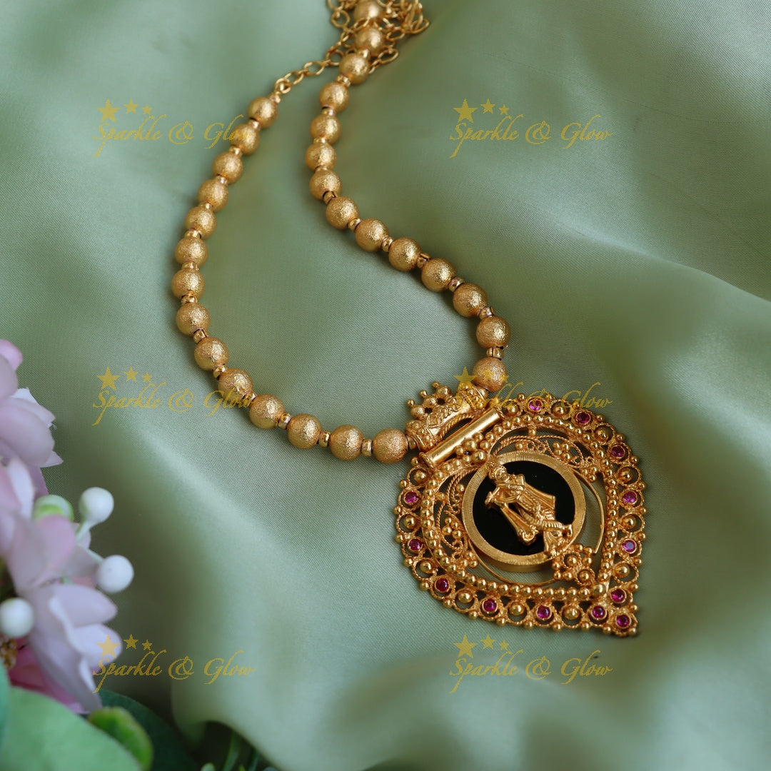 Elegant Heart Shaped Krishna playing Flute pendent with gold beads chain