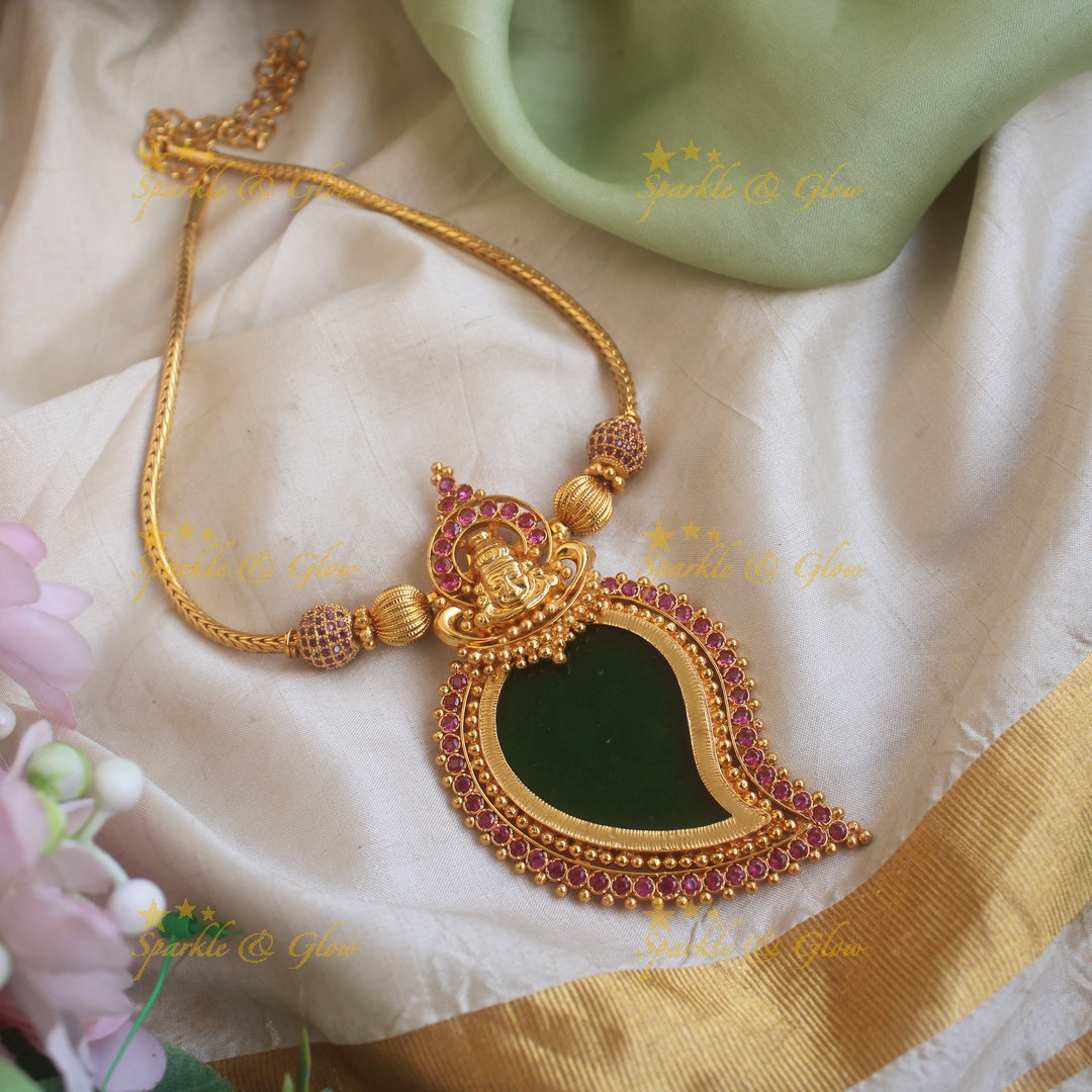 Sparkling Idol Balaji Mango design Emerald pendant Necklace