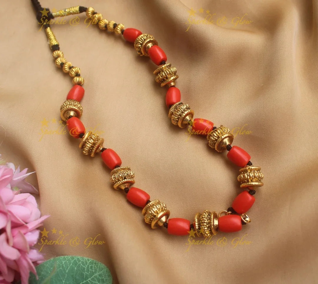 Elegant Coral beaded maala - Sparkle and Glow