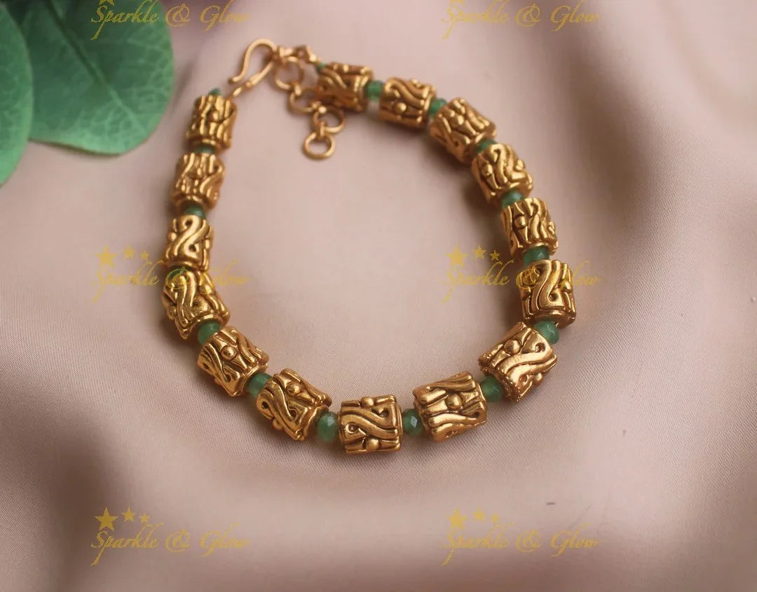 Intricately carved gold box design bracelet - Sparkle and Glow