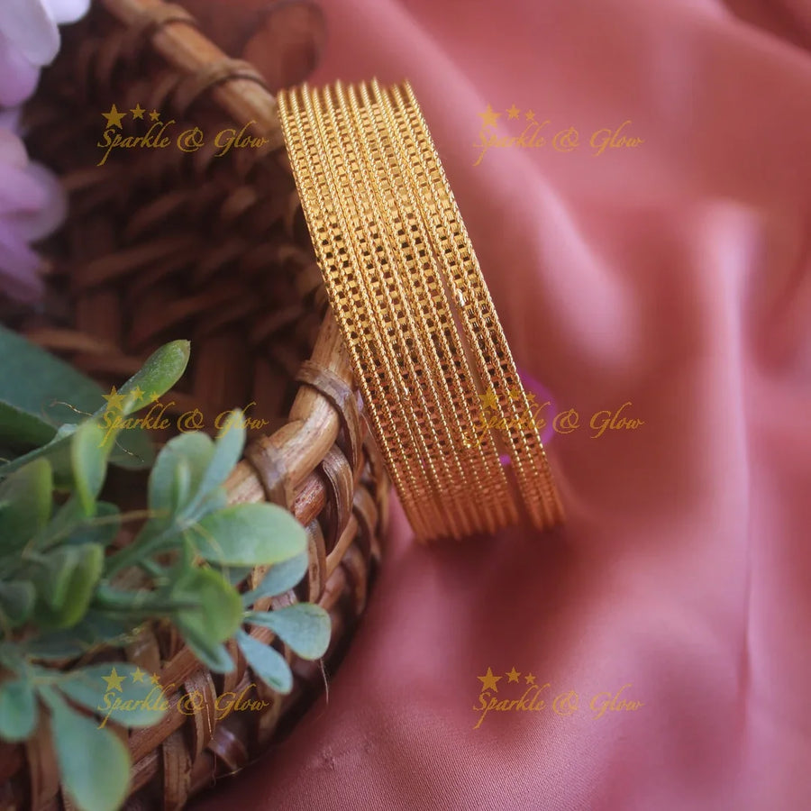 Elegant Gold polished Three line bangles two pairs, 2.4 - Sparkle and Glow