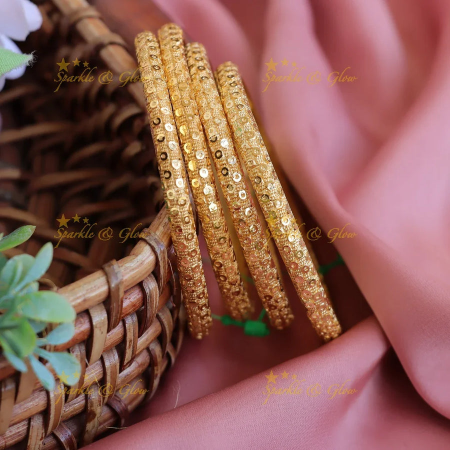 Beautiful Gold polished small circle design bangles two pairs, 2.4 - Sparkle and Glow
