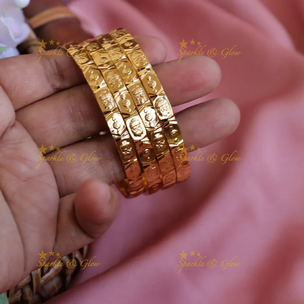 Beautiful Gold polished Flat daily wear bangles two pairs - Sparkle and Glow