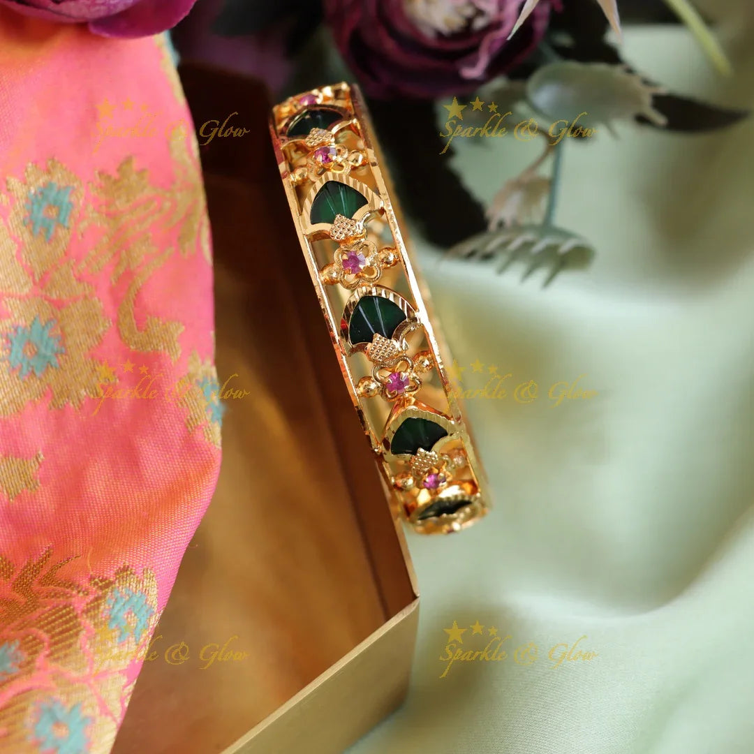 Statement Keral palakka design bangles with emerald and ruby Single Pc, 2.4 - Sparkle and Glow