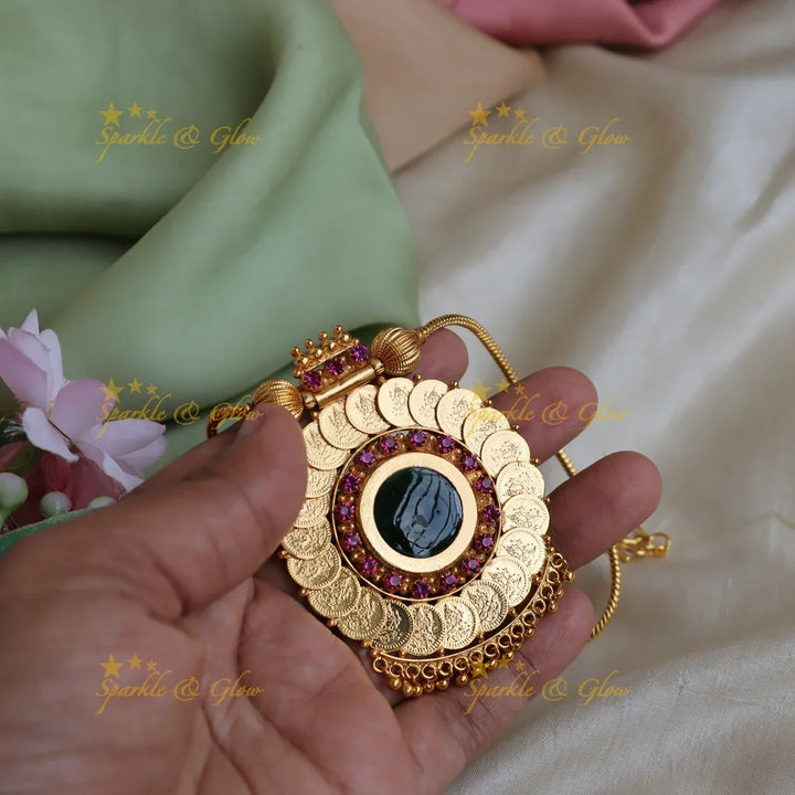 Elegant Coin circle design kerala style pendant necklace-Green - Sparkle and Glow