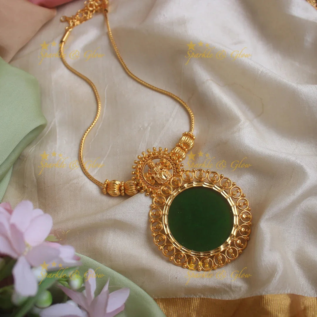 Back Thread Lakshmi Emerald Pendant Necklace Elegant Design
