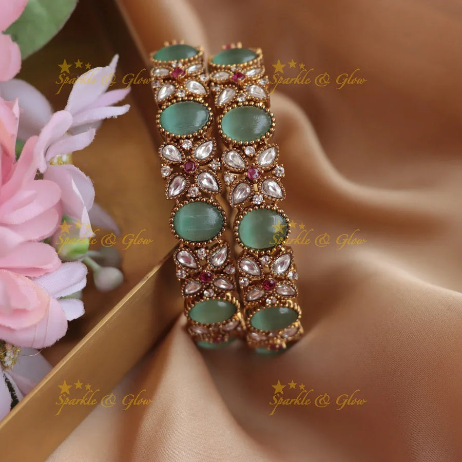 Statement Floral design victorian bangles a pair, 2.4 - Sparkle and Glow